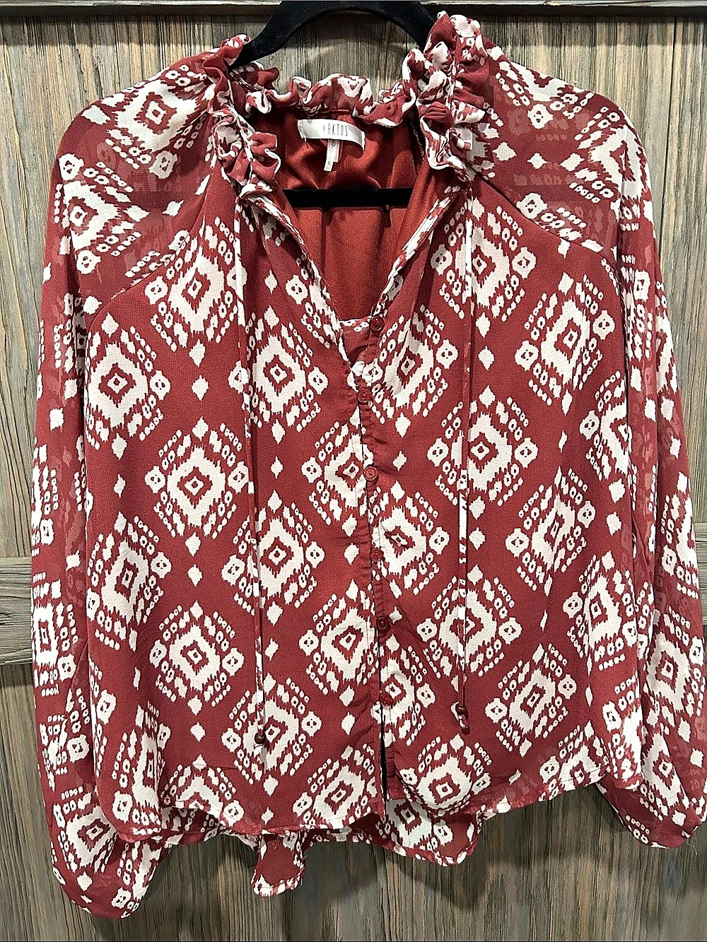 Kaktus Geometric Blouse in Red & White Size Small
